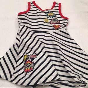 Supergirl 2T full skirt black white pink striped tank dress 100% cotton